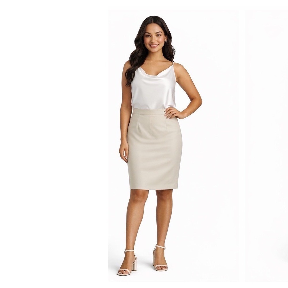 Womens Beige Tan Tailored Pencil Skirt Professional Career Knee Length 10 70-28